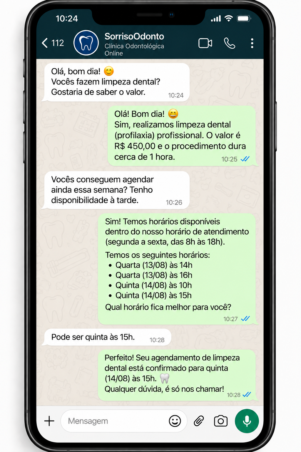 Demonstração de atendimento da Atria no WhatsApp